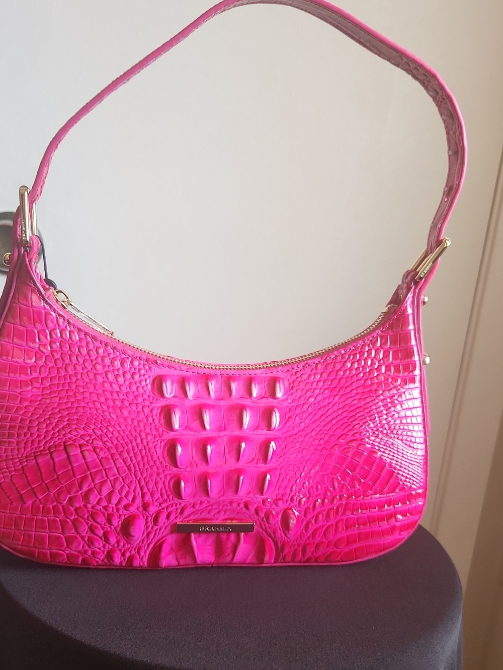 BRAHMIN Hot Pink Croc-Embossed Shoulder Bag